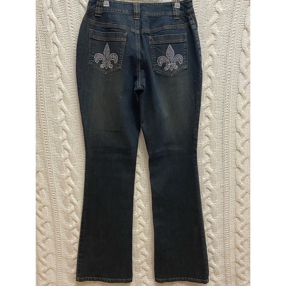 Motto Style Your Mantra Flare Jeans Fleur  de‎ Lis Rhinestone Pockets Women's 6
